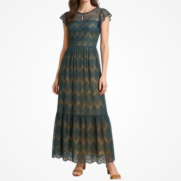 Mia Joy Dresses & Skirts - NWT Lace Maxi Dress Sm Teal Blue Gold Party Cocktail Romantic Lacey Rich Wedding